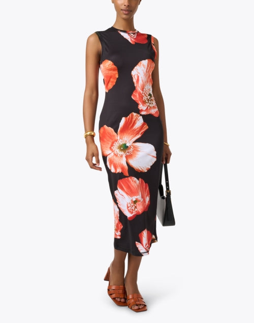 Danya Black Stretch Jersey Dress with Poppy Print