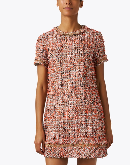 Stylish Coral Colored Multi - textured Tweed Women's Mini Dress