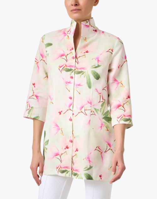 Rita Women's Pink Floral Patterned Linen Casual Jacket for Special Occasions