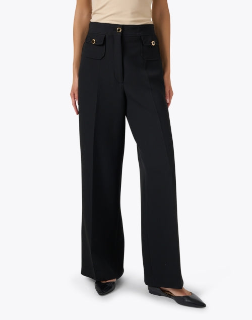 Stylish Black High - Quality Stretch Wide - Leg Pants with Gold Buttons