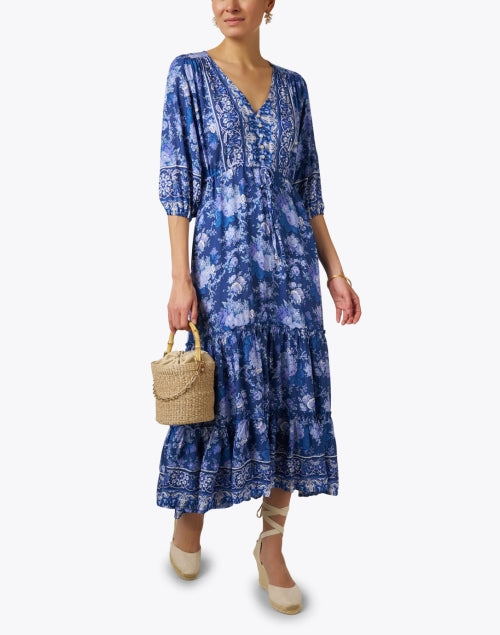 Carrie Women's Blue Printed Mid-Length Fashion Dress by Walker & Wade