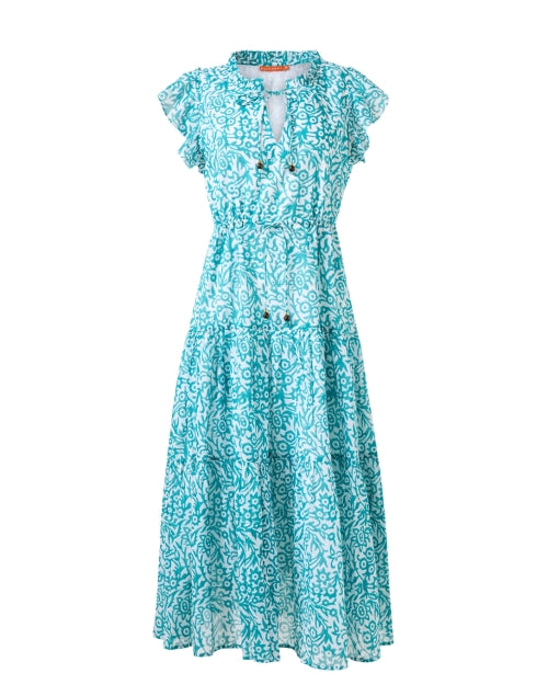 Stylish Cyprus Blue Floral Printed Midi Dress for Women