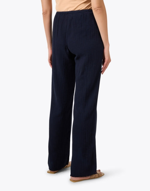 Bella Navy Comfortable 100% Cotton Gauze Straight - Leg Elastic - Waist Pants