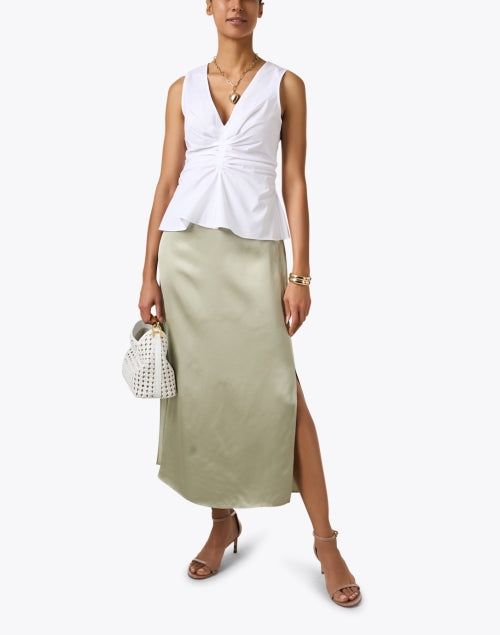 Elegant Green Women's Slip Midi Skirt with Side Slit