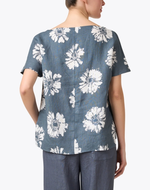 Stylish Grey Floral Patterned Linen Women's Top for Spring and Summer