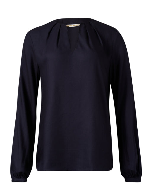 Stylish Navy Gold - Chain Split - Neck Blouse