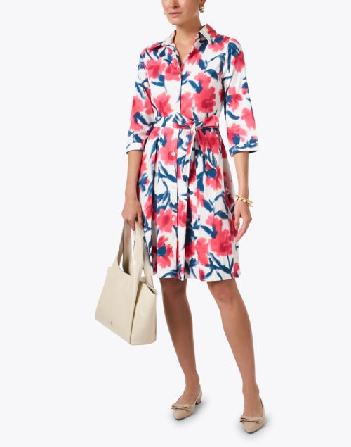 Elegant Bellini White Floral Print Mini Shirt Dress