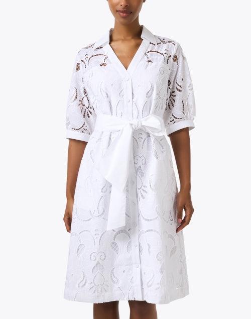 Stylish Luca White Eyelet Button - Down Shirt Dress for Warm Weather