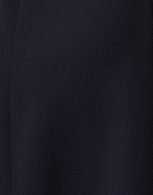 Navy Blue 100% Wool Crepe Pia Shift Dress with Front Patch Pockets