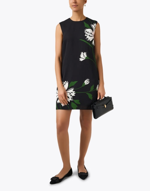 Stylish Black Floral Print Modern Shift Dress by Veronica Beard