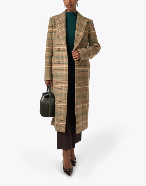 Stylish Brown Plaid Double - Breasted Longline Coat for Seasonal Wardrobe