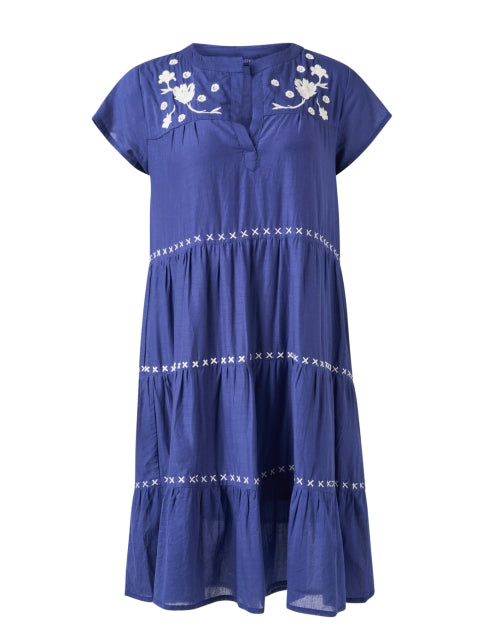 Isabel Navy Colored Cotton Embroidered Women's Summer Dress