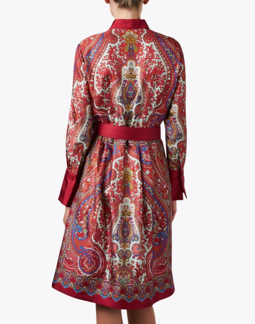 Stylish Red Paisley Patterned Silk Women's Shirt Dress