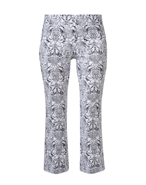 Fashionable Black and White Paisley Patterned Cropped Bootcut Stretch Blend Women's Pull - on Crop Pants