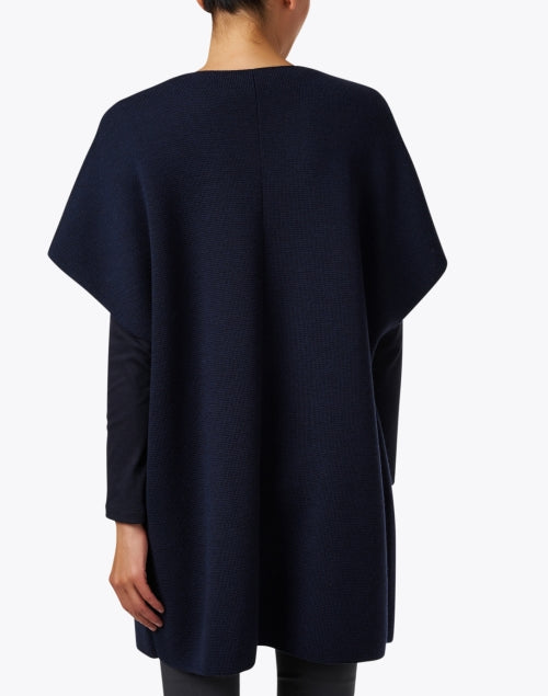 Luxurious Navy 100% Wool Cardigan with Leather Pocket and Elegant Closure