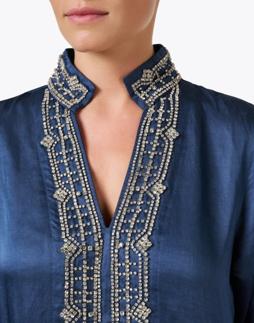 Stylish Marilyn Indigo Embroidered Women's Tunic Top for Special Occasions