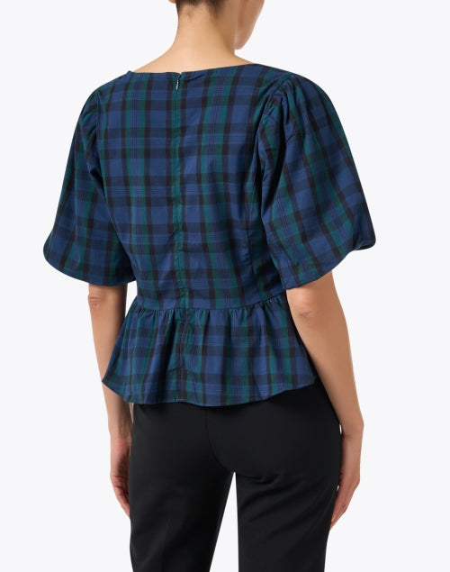 Sail to Sable Blackwatch Tartan Sweetheart Neck Peplum Top
