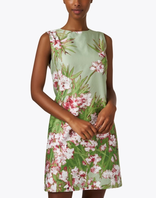 Liguria Women's Green Floral Cotton Mini Dress for All - Season Wear