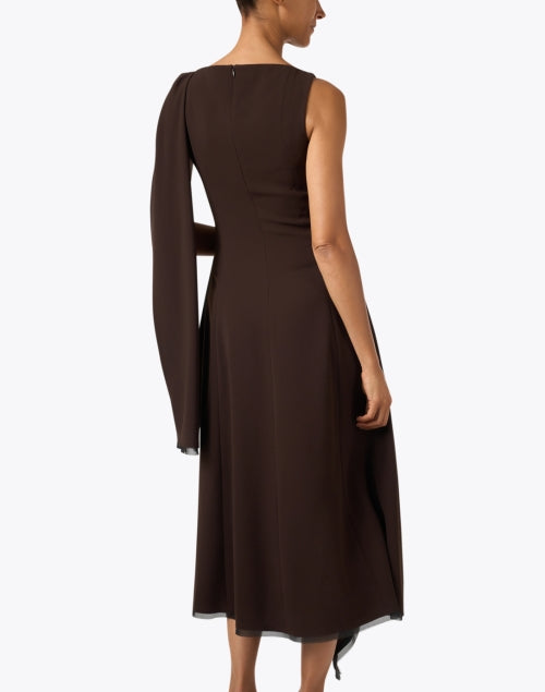 Stylish Brown Crepe Fit-and-Flare Dress with Draped Shoulder Detail