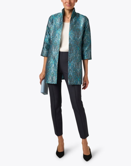 Stylish Blue Paisley Woven Silk Rita Nottingham Jacket for Women