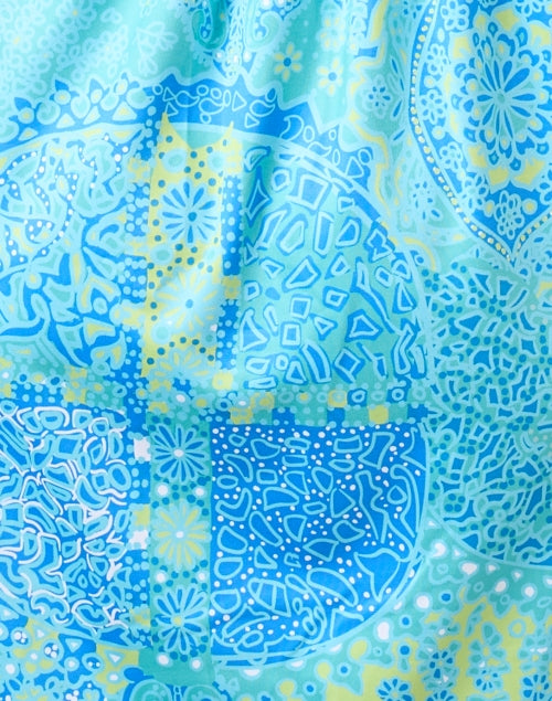 Intricate Turquoise Print Three - Quarter Sleeve Knee - Length Twist Dress