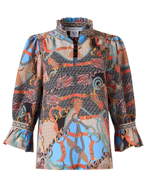 Stylish Beige Multi - Patterned Women's Tunic Blouse Top