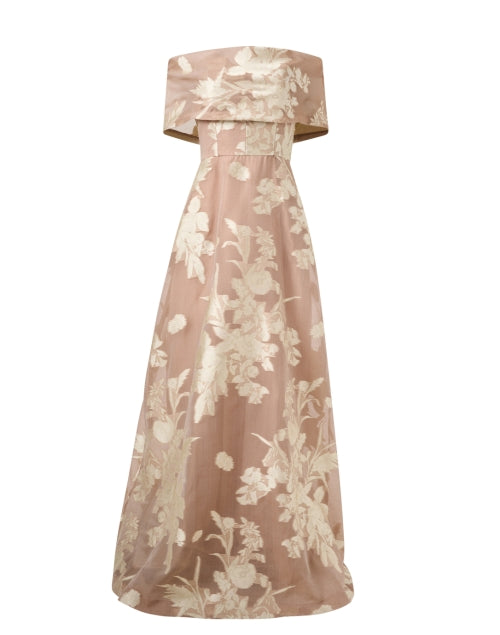 Lela Rose Deedie Beige Embroidered Formal Evening Dress