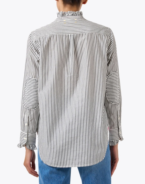 Stylish Mia Black and White Striped Button - Front Shirt with Feminine Details