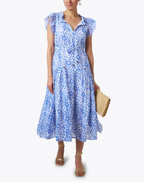 Stylish Jakarta Blue and White Cotton Women's Maxi Dress