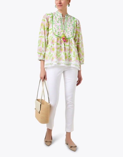 Stylish Pink and Green Floral 100% Cotton Women's Top