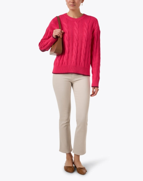 Maxwork Women's Fashionable Pink Cotton-Cashmere Blend Crewneck Sweater