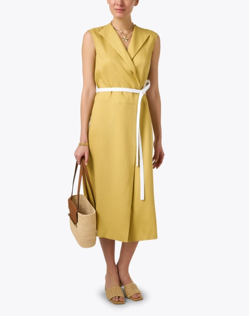 Olive Green Linen Wrap Dress for Effortless Chic Style