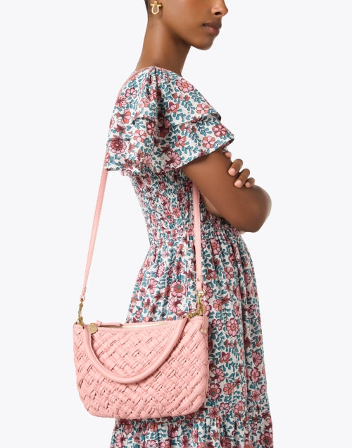 Pink Leather Hand - Woven Petit Moyen Style Women's Messenger Shoulder Bag