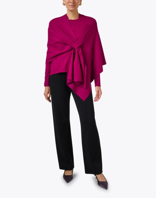 Stylish Magenta Knit Wrap with Modern Tab Closure for Cool Weather