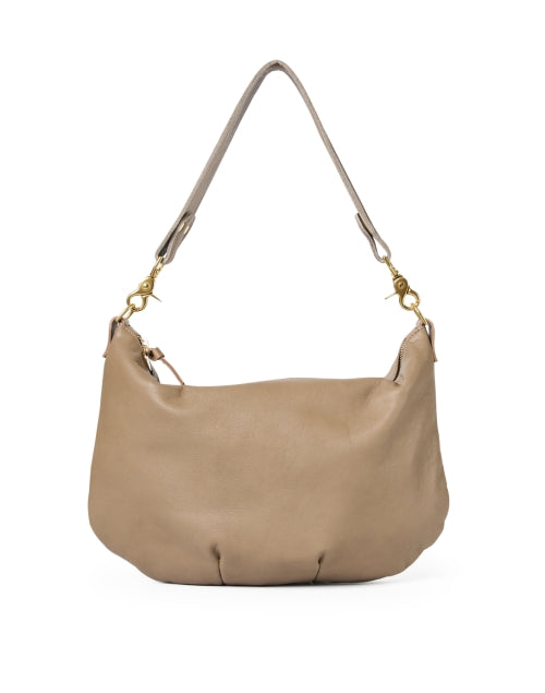 Elegant Medium Taupe Italian Leather Messenger Bag