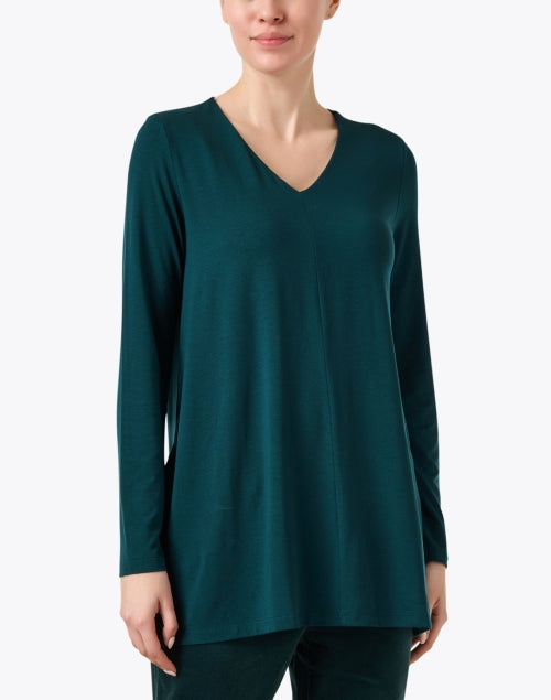 Stylish Green Stretch Jersey Knit Tunic Top for Women's Wardrobe