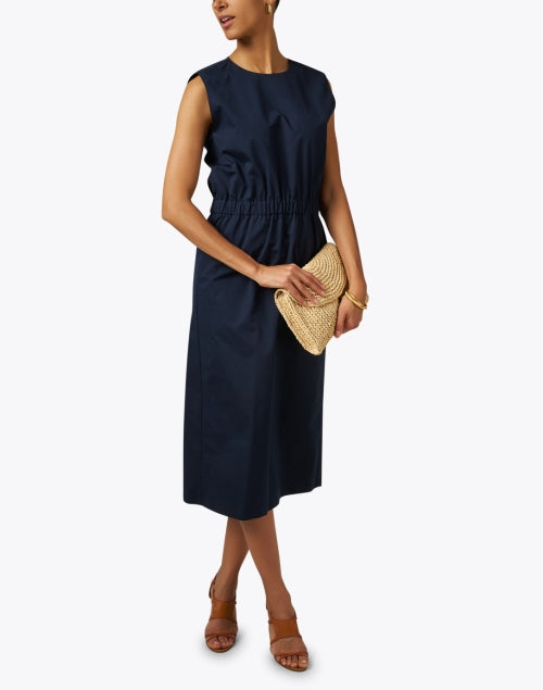 Stylish Navy Cotton Sleeveless Midi Dress for Versatile Wear