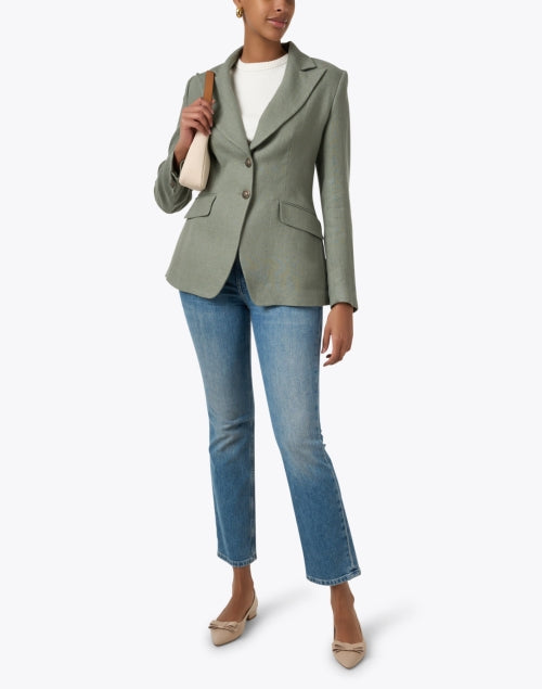 Stylish Teal Blue Italian-made Linen Swing Jacket for Effortlessly Chic Look
