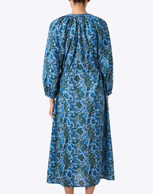 Ro's Garden Lightweight 100% Cotton Amalfi Blue Print A-Line Dress