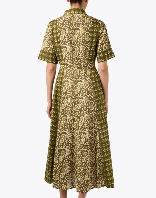 Elegant Women's Green Multi-Print Shirt Style Dress