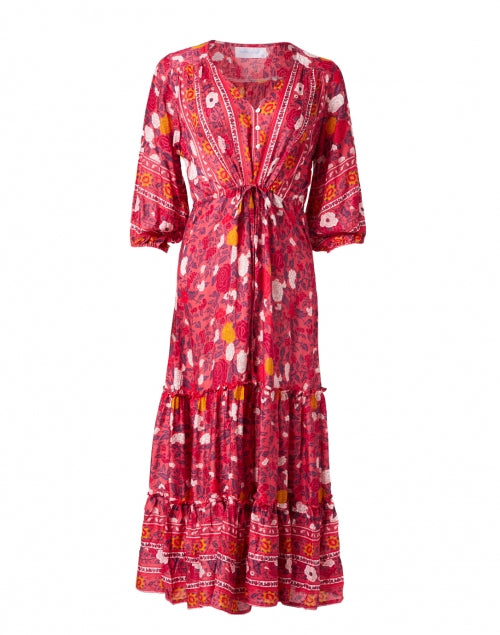 Stylish Carrie Red-Printed Midi Button-Down Dress