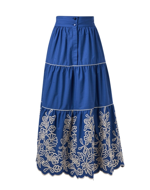 Stylish Nuvola Blue Cotton Embroidered Tiered Skirt