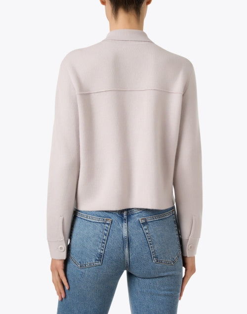 Taupe-colored Cashmere Cropped Shirt-style Knit Jacket for Fashionable Wear