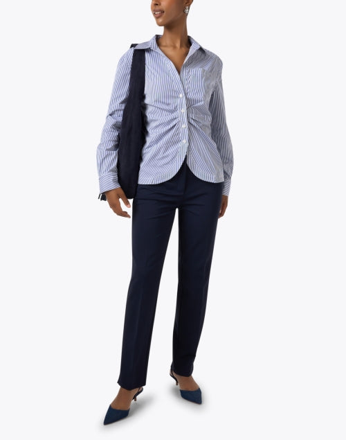 Stylish Sierra Blue Striped Stretch Cotton Button - Down Shirt