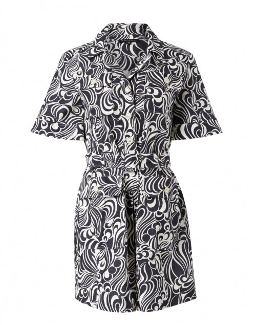 Ryfen Groovy Printed Shirt Dress in Black and Ivory