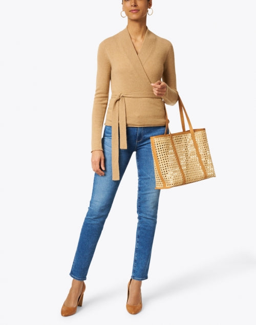 Margot Handmade Natural Rattan with Caramel Leather Oversized Tote Bag
