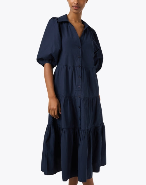 Stylish Antigua Navy Women's Dress with Elbow - Length Balloon Sleeves