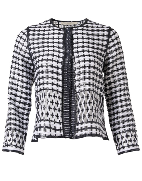Stylish Navy and White Woven Cotton Open-Front Layering Jacket