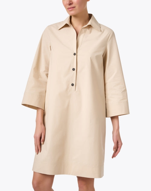 Stylish Tan Cotton Poplin Relaxed-Fit Dress