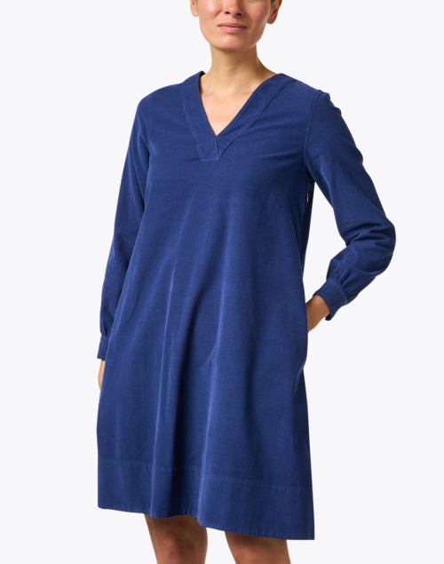 Stylish Navy Blue Corduroy Shift Dress for Week - to - Weekend Wear